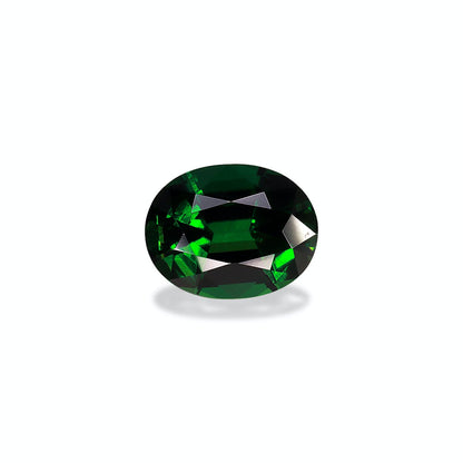 Une superbe Tourmaline Chrome taille ovale de 2,05 ct de Bonnot Paris affiche une gamme de teintes vertes, sur fond blanc simple.