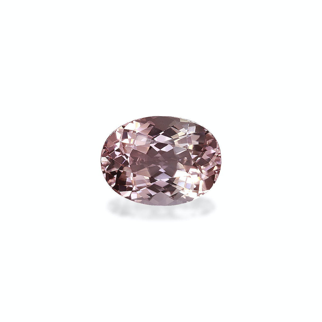 Une pierre précieuse Tourmaline Rose brillante de 7,36 ct de Bonnot Paris présentée sur un fond blanc uni, mettant en valeur sa brillance facettée, sa forme ovale et ses surfaces réfléchissant la lumière.