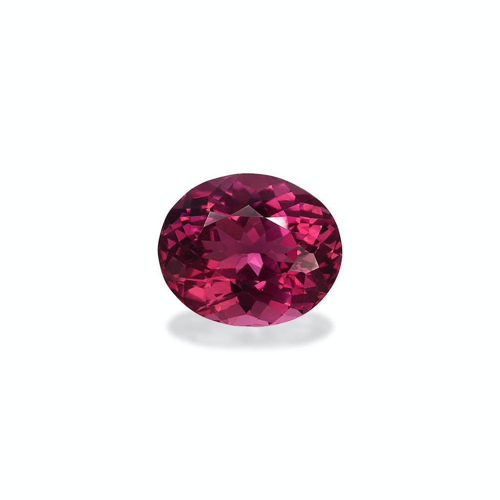 Une Tourmaline Rose ronde, rose foncé de 5,88 carats de Bonnot Paris, avec de multiples facettes réfléchissant la lumière, sur un fond blanc uni.