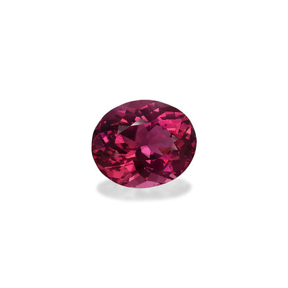 L'image met en valeur la Tourmaline Rose · 5,88 carats de Bonnot Paris, une pierre précieuse ovale rouge étincelante aux facettes complexes sur un fond blanc uni. Les ombres sous la pierre accentuent sa profondeur.