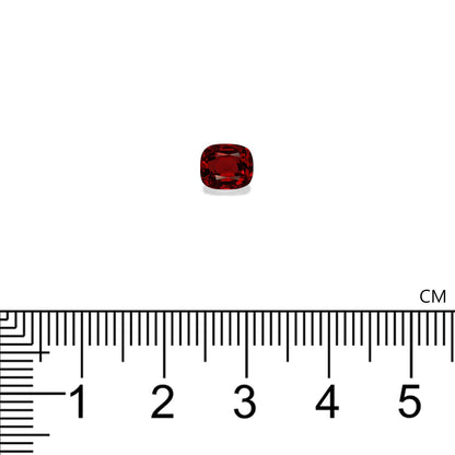Une pierre précieuse Spinelle Rouge rectangulaire de Bonnot Paris, pesant 1,17 ct, est positionnée au-dessus d'une règle centimétrique placée horizontalement près de la marque de 3 cm, soulignant sa petite taille.