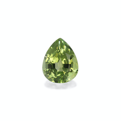 La Tourmaline Verte · 2,54ct de Bonnot Paris, une gemme verte en forme de poire aux facettes complexes, repose sur un fond blanc mettant en valeur sa couleur vibrante et sa clarté.