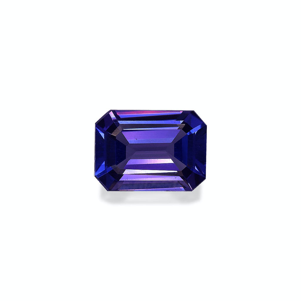 La Tanzanite 2,34 ct de Bonnot Paris est une pierre précieuse rectangulaire facettée avec une teinte violette vibrante, des bords nets et une surface réfléchissante sur un fond blanc uni.