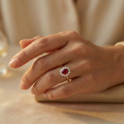 bague marguerite rubis diamants