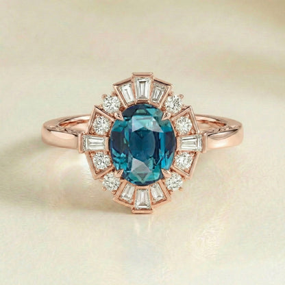 Ring Sapphire Teal Art deco - scale view | Jewellery Bonnot Paris