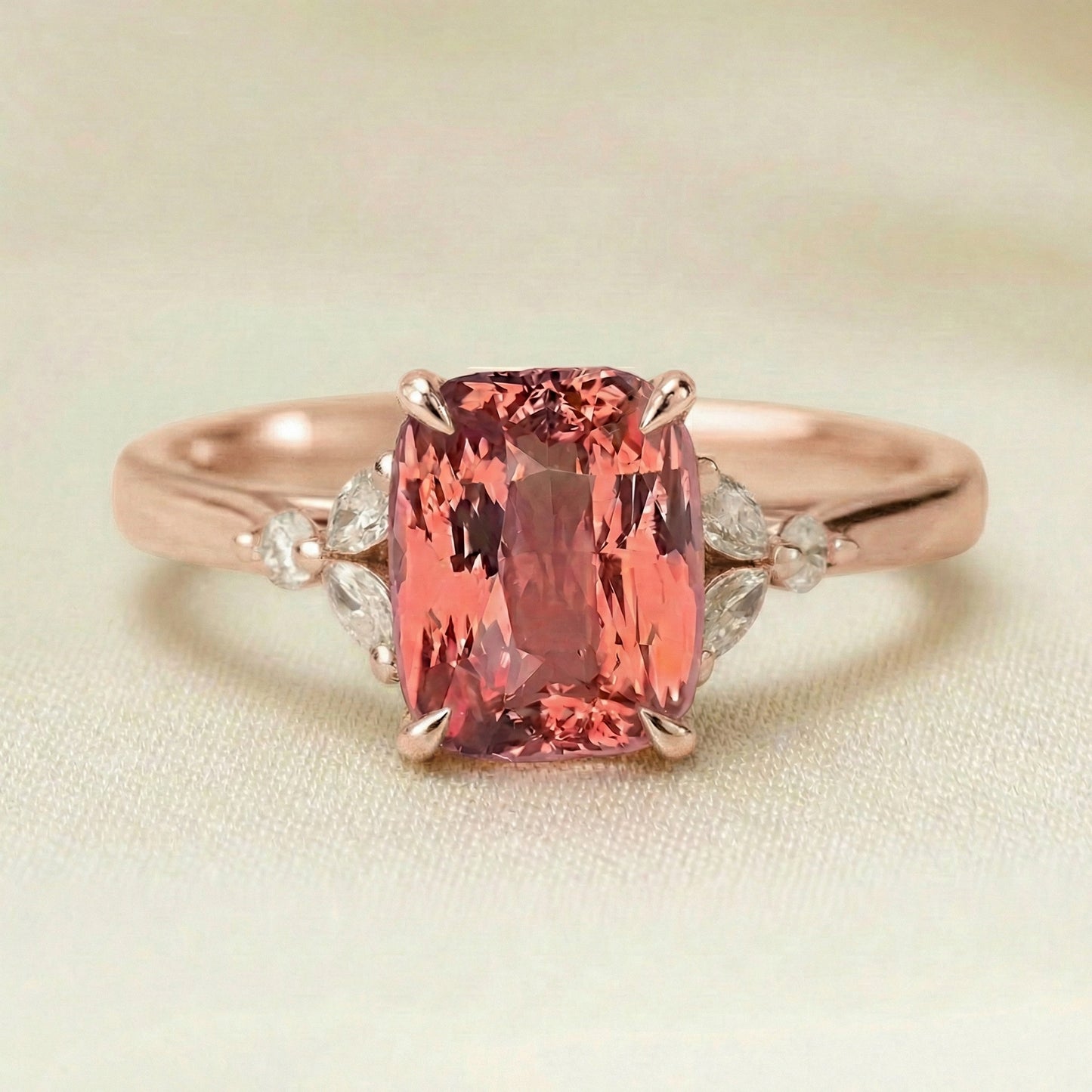 Anel Safira Padparadscha Floral - vista em escala | Joalheria Bonnot Paris — Bonnot Paris