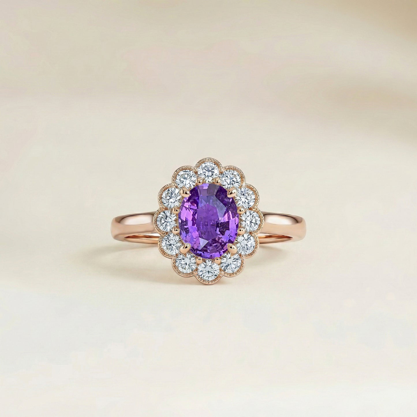 Bague Saphir Violet Florale 