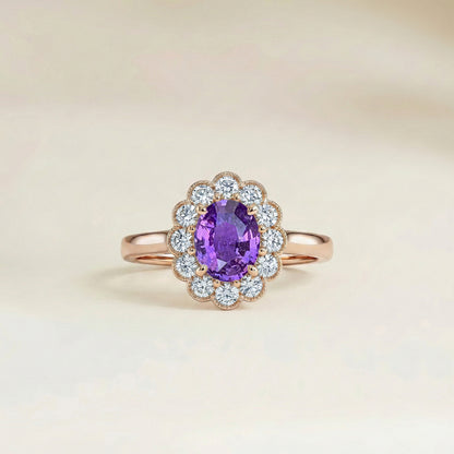 Bague Saphir Violet Florale 