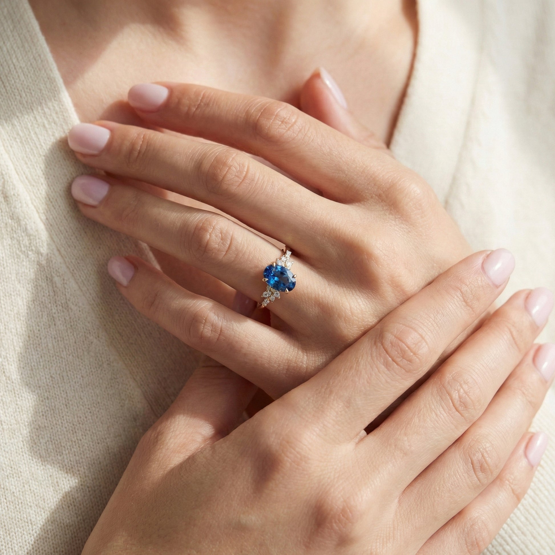 Bague Saphir Teal Florale 