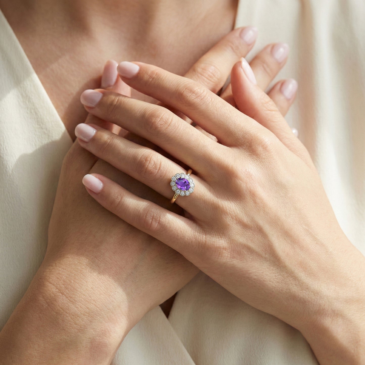 Bague Saphir Violet Florale
