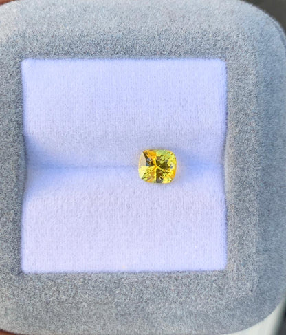 Live 34 Sapphire 1.14 ct yellow cushion-cut natural sapphire from Madagascar in a jewelry box