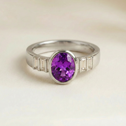 Bague Saphir Violet Art déco • détail du sertissage • bijou de luxe | Bonnot Paris