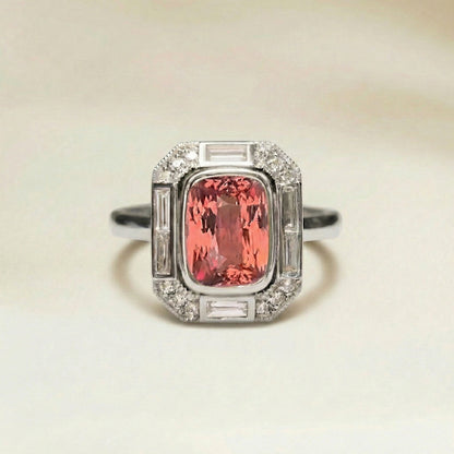 Anillo Zafiro Padparadscha Art Déco - vista detallada | Joyería Bonnot Paris