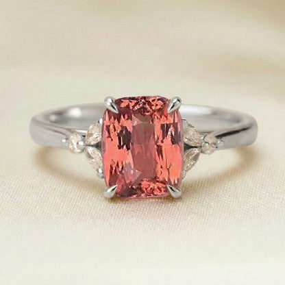 Anel Safira Padparadscha Floral - vista detalhada | Joalheria Bonnot Paris