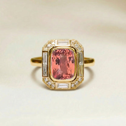 Anillo Zafiro Padparadscha Art Déco - vista principal | Joyería Bonnot Paris