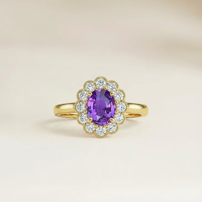 Bague Saphir Violet Florale 