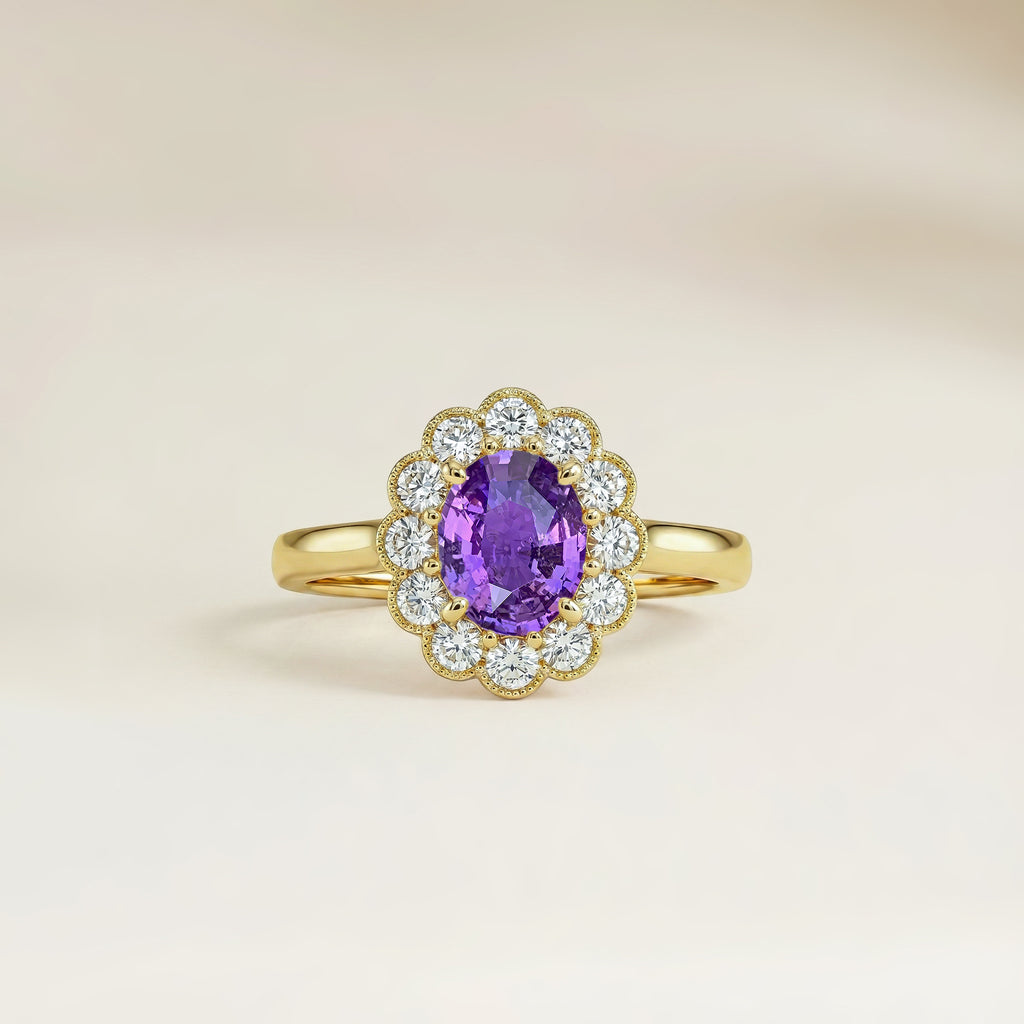 Bague Saphir Violet Florale 