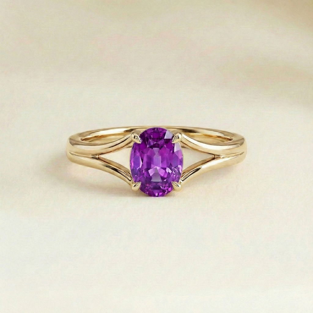 Bague Saphir Violet Solitaire